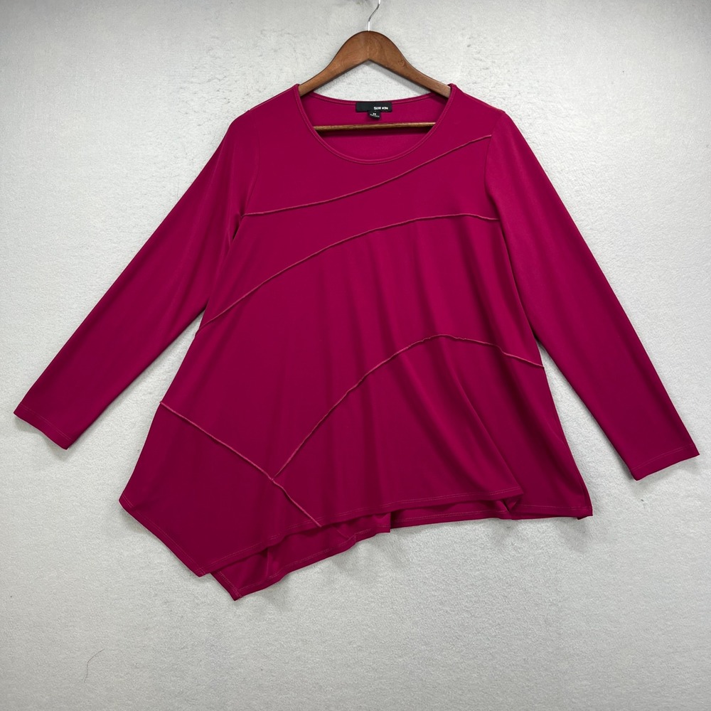 Sun Kim Tunic Top Womens Medium Pink Asymmetric Hem Travel Lagenlook Boho Chic